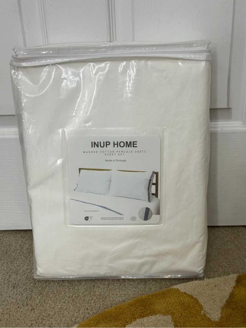 INUP HOME Washed Cotton Percale Sheet Set in White